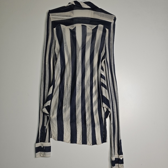 Derek LAM 10 CROSBY Draped Front Blouse in Midnight Stripe Size 2 - Picture 10 of 15